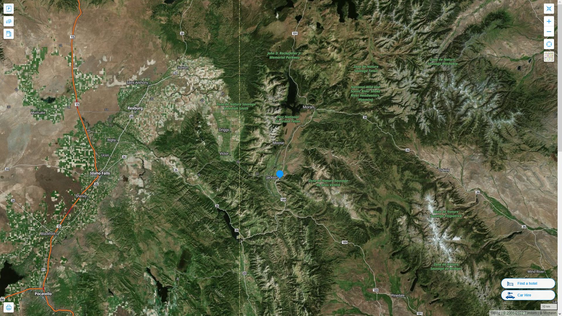 Jackson Wyoming Highway and Road Map with Satellite View